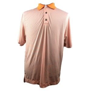 Footjoy Mens Size Medium Short Sleeve Polo Golf Shirt Orange White Stripes